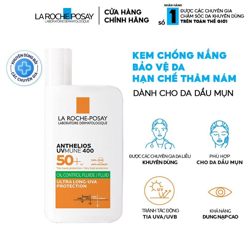 Sữa Chống Nắng La Roche-Posay Cho Da Dầu Mụn, Hạn Chế Thâm Nám Anthelios UVMUNE 400 Oil Control Fluid 50ml