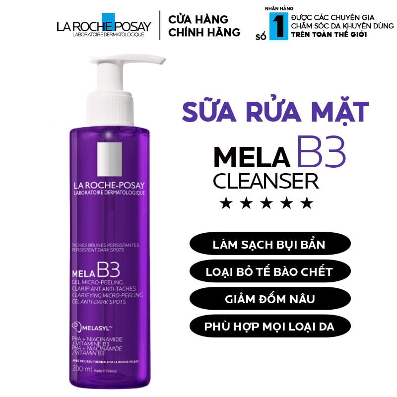 Sữa Rửa Mặt Làm Sạch Sâu, Hỗ Trợ Giảm Thâm Nám La Roche-Posay Mela B3 Clarifying Micro-Peeling Gel 200ml