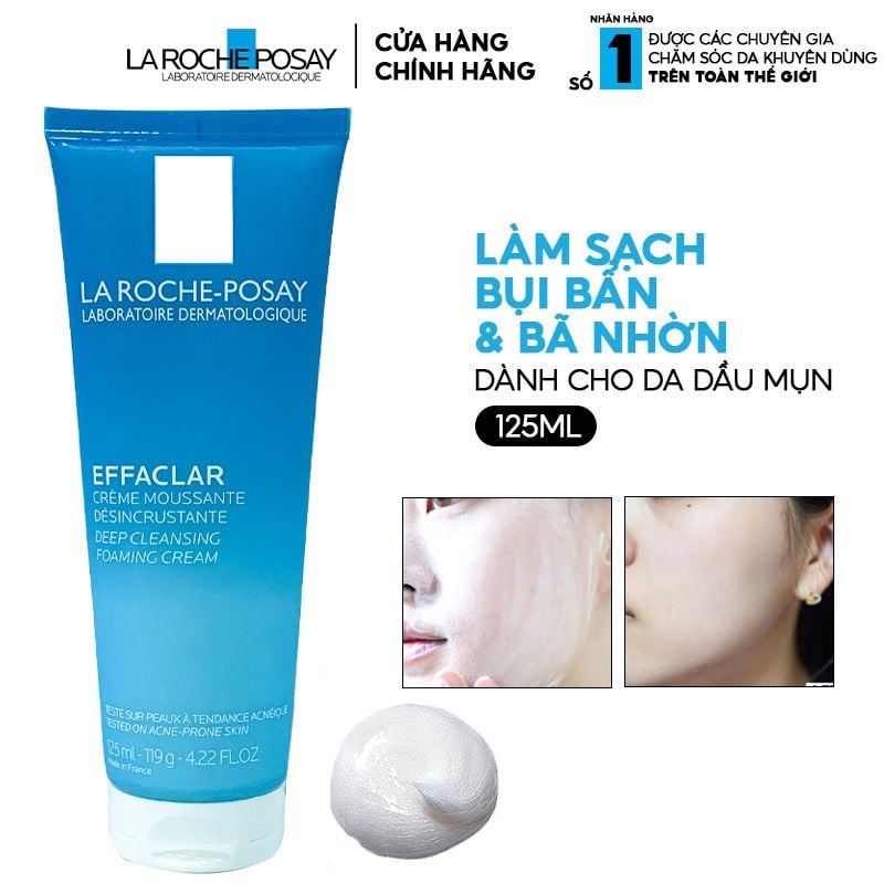 Sữa Rửa Mặt Tạo Bọt Sạch Sâu Cho Da Dầu Mụn La Roche-Posay Effaclar Deep Cleansing Foaming Cream 125ml