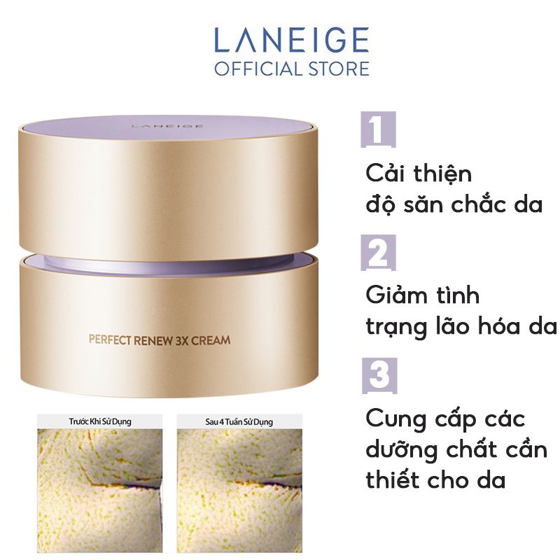 Kem Dưỡng Hỗ Trợ Giảm Quá Trình Lão Hóa, Tăng Độ Đàn Hồi Laneige Perfect Renew 3X Cream 50ml