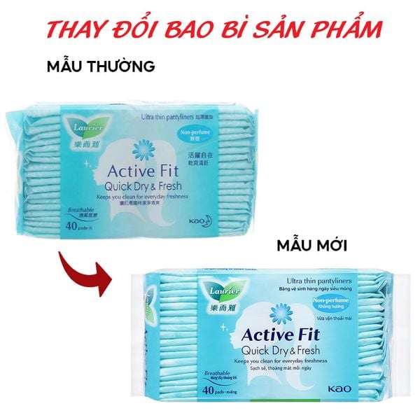  Băng Vệ Sinh Laurier Hằng Ngày Không Hương Active Fit Quick Dry & Fresh - 40 Miếng (Che tên sản phẩm khi giao hàng) 