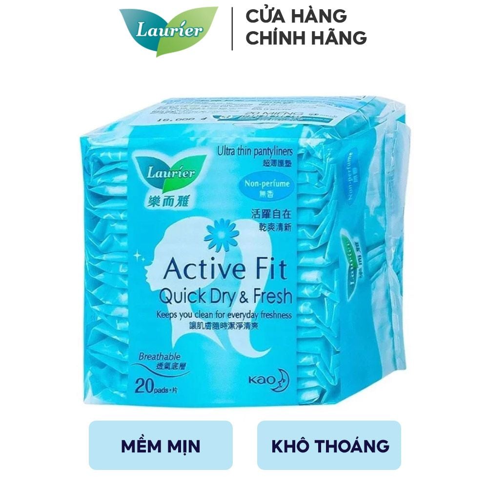 Băng Vệ Sinh Hằng Ngày Không Hương Laurier Active Fit Quick Dry & Fresh - 40 Miếng (Che tên sản phẩm khi giao hàng)