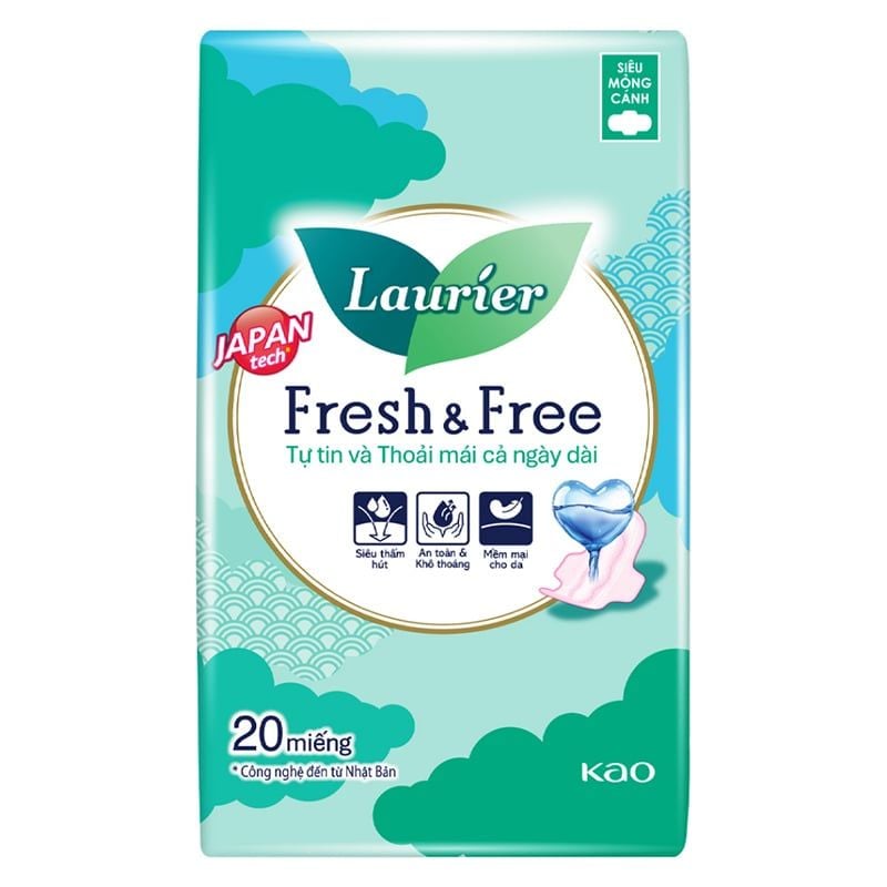 Băng Vệ Sinh Ban Ngày Siêu Mỏng Có Cánh 22cm Laurier Fresh & Free (Che tên sản phẩm khi giao hàng)