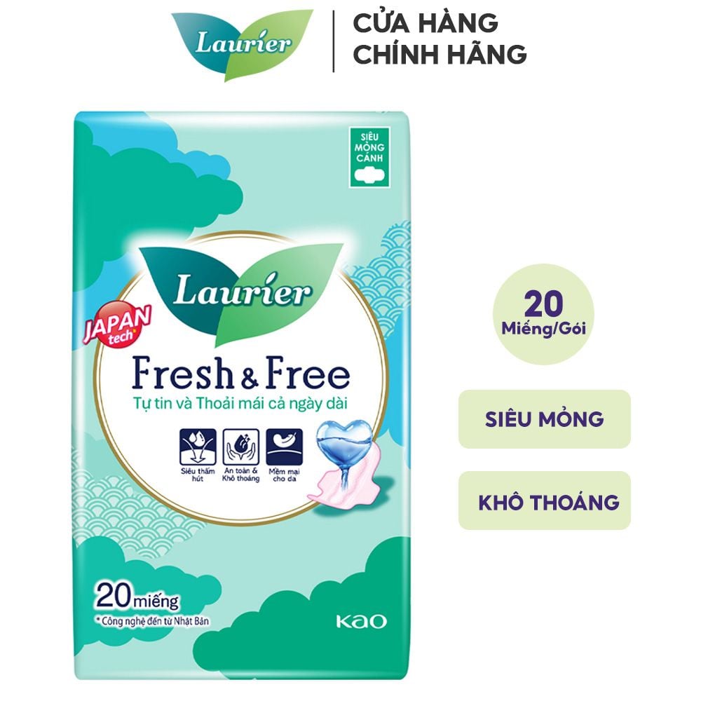 Băng Vệ Sinh Ban Ngày Siêu Mỏng Có Cánh 22cm Laurier Fresh & Free (Che tên sản phẩm khi giao hàng)