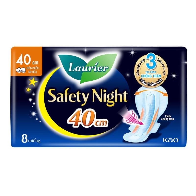 Băng Vệ Sinh Laurier Ban Đêm Siêu Nhiều 40cm Safety Night - 8 Miếng (Che tên sản phẩm khi giao hàng)