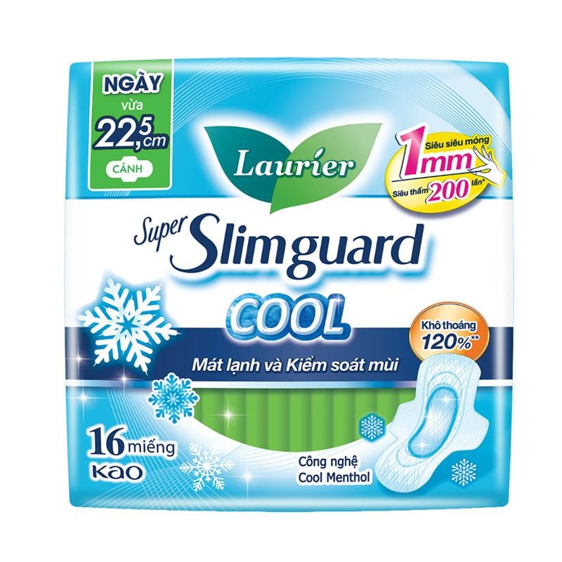 Băng Vệ Sinh Laurier Siêu Mỏng Bảo Vệ Mát Lạnh Super Slimguard 22.5cm Cool - 16 Miếng (Che tên sản phẩm khi giao hàng)