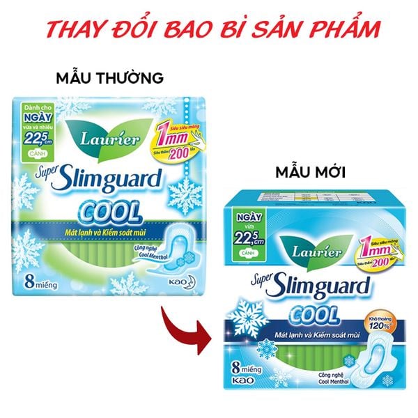  Băng Vệ Sinh Laurier Siêu Mỏng Bảo Vệ 1mm Mát Lạnh Super Slimguard 22.5cm Cool - 8 Miếng (Che tên sản phẩm khi giao hàng) 