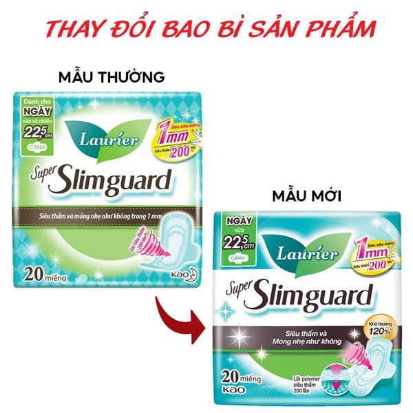  Băng Vệ Sinh Laurier Siêu Mỏng Bảo Vệ Super Slimguard 22,5cm - 20 Miếng (Che tên sản phẩm khi giao hàng) 
