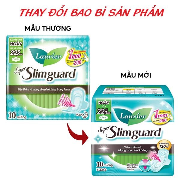  Băng Vệ Sinh Laurier Siêu Mỏng Bảo Vệ Super Slimguard 22,5cm - 10 Miếng (Che tên sản phẩm khi giao hàng) 