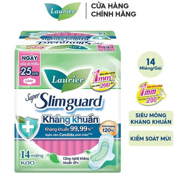  Băng Vệ Sinh Laurier Siêu Mỏng Kháng Khuẩn Super Slimguard 25cm - 14 Miếng (Che tên sản phẩm khi giao hàng) 