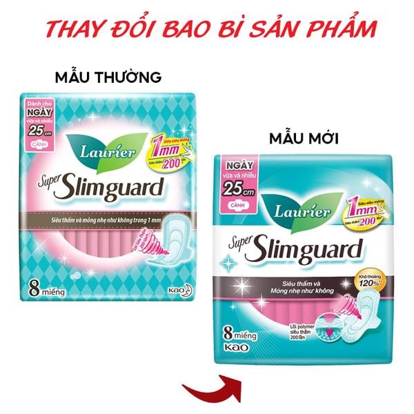  Băng Vệ Sinh Laurier Siêu Mỏng Bảo Vệ Super Slimguard 25cm - 8 Miếng (Che tên sản phẩm khi giao hàng) 