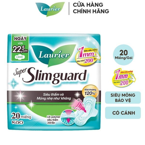  Băng Vệ Sinh Laurier Siêu Mỏng Bảo Vệ Super Slimguard 22,5cm - 20 Miếng (Che tên sản phẩm khi giao hàng) 