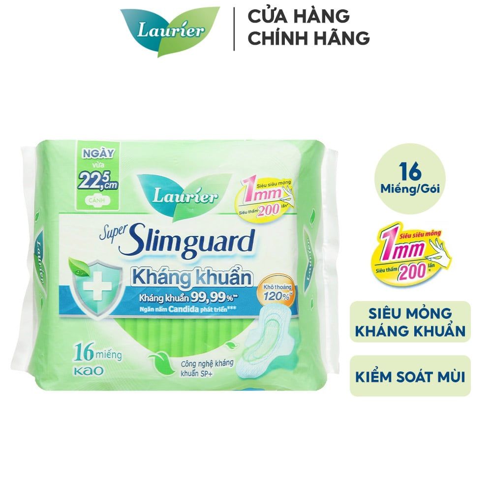 Băng Vệ Sinh Siêu Mỏng Kháng Khuẩn Laurier Super Slimguard 22.5cm - 16 Miếng (Che tên sản phẩm khi giao hàng)