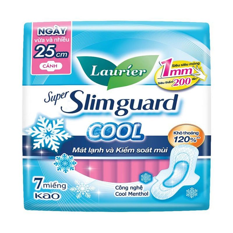 Băng Vệ Sinh Siêu Mỏng Bảo Vệ Mát Lạnh Laurier Super Slimguard Cool 25cm - 7 Miếng (Che tên sản phẩm khi giao hàng)