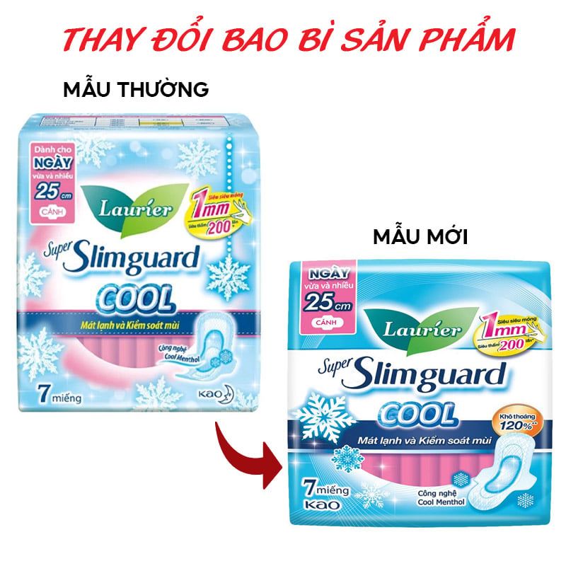 Băng Vệ Sinh Siêu Mỏng Bảo Vệ Mát Lạnh Laurier Super Slimguard Cool 25cm - 7 Miếng (Che tên sản phẩm khi giao hàng)