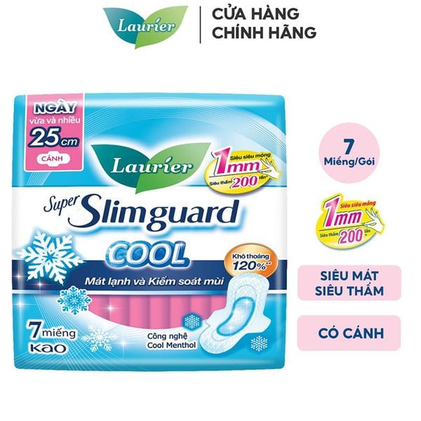  Băng Vệ Sinh Laurier Siêu Mỏng Bảo Vệ Mát Lạnh Super Slimguard Cool 25cm - 7 Miếng (Che tên sản phẩm khi giao hàng) 