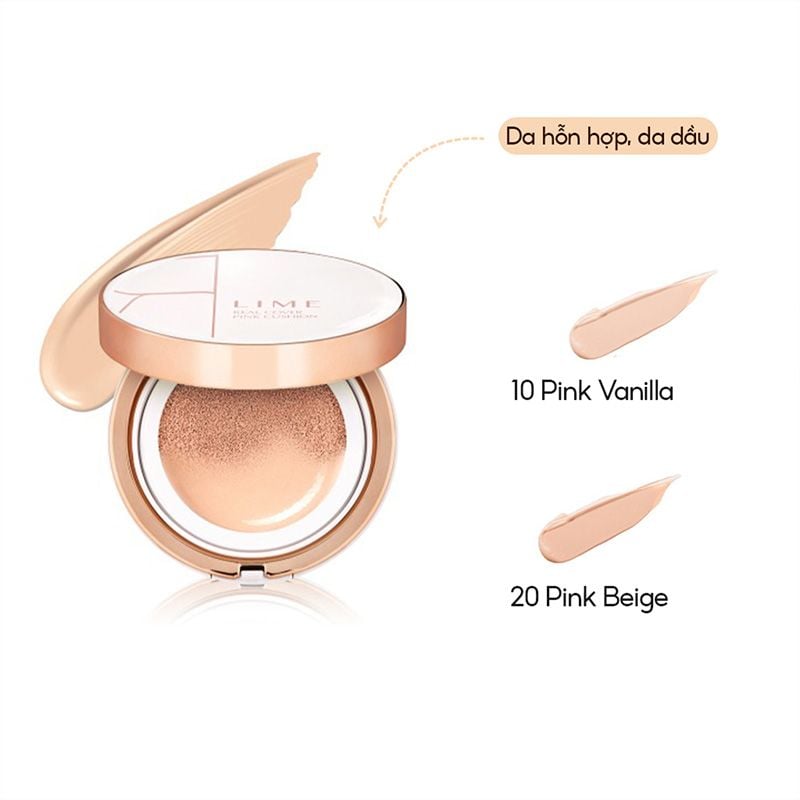 Phấn Nước Kiềm Dầu, Che Phủ Cao LIME Real Cover Pink Cushion SPF 50+/PA+++ 20g