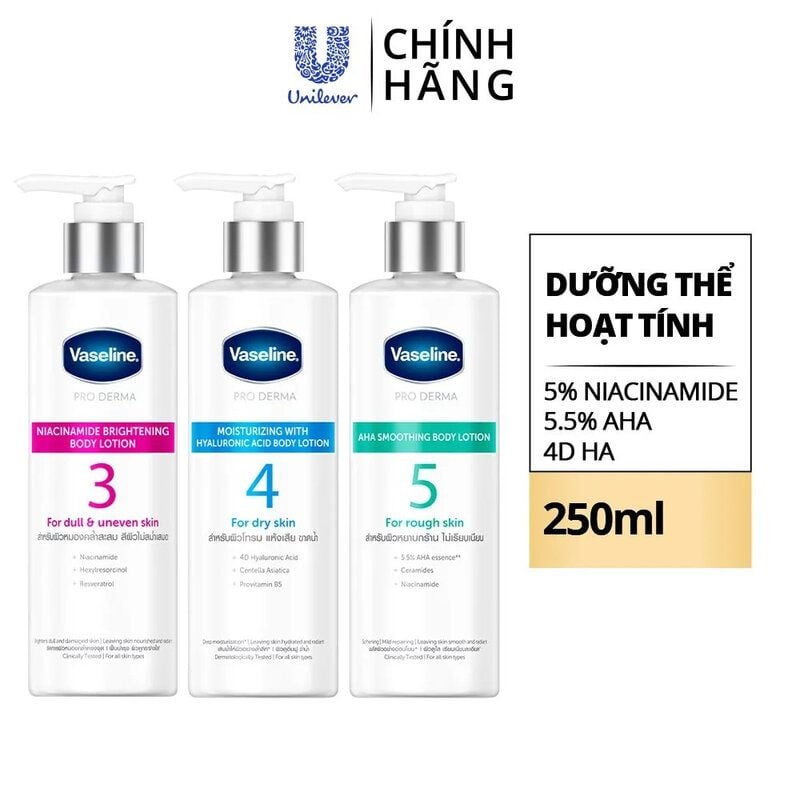 Sữa Dưỡng Thể Vaseline Cấp Ẩm, Dưỡng Da Sáng Mịn Pro Derma 250ml