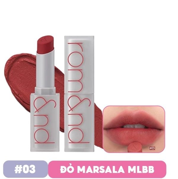 Son Thỏi Lì, Lên Màu Siêu Xinh Romand Zero Matte Lipstick 3g