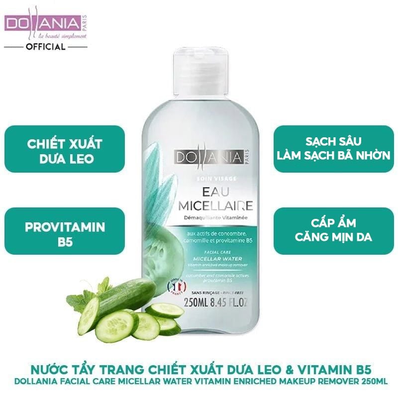 Nước Tẩy Trang Dollania Facial Care Micellar Water Vitamin Enriched Makeup Remover 250ml
