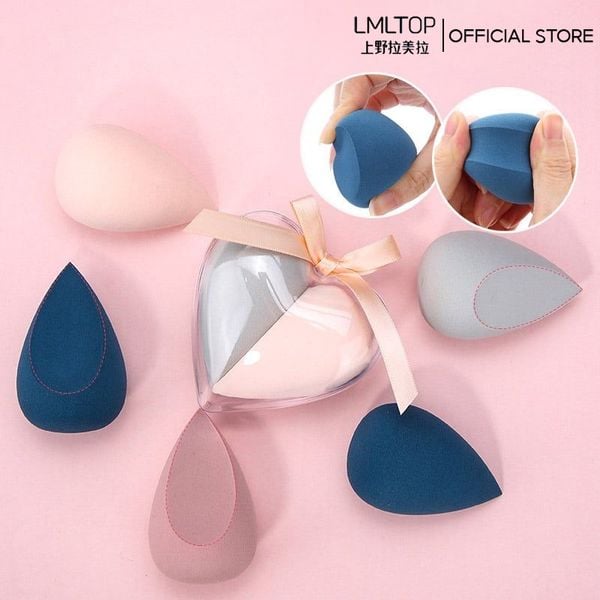  [NHẬP KHẨU] Set 2 Bông Mút Tán Kem Nền Giọt Nước Hộp Nhựa Trái Tim LMLTOP A80178 