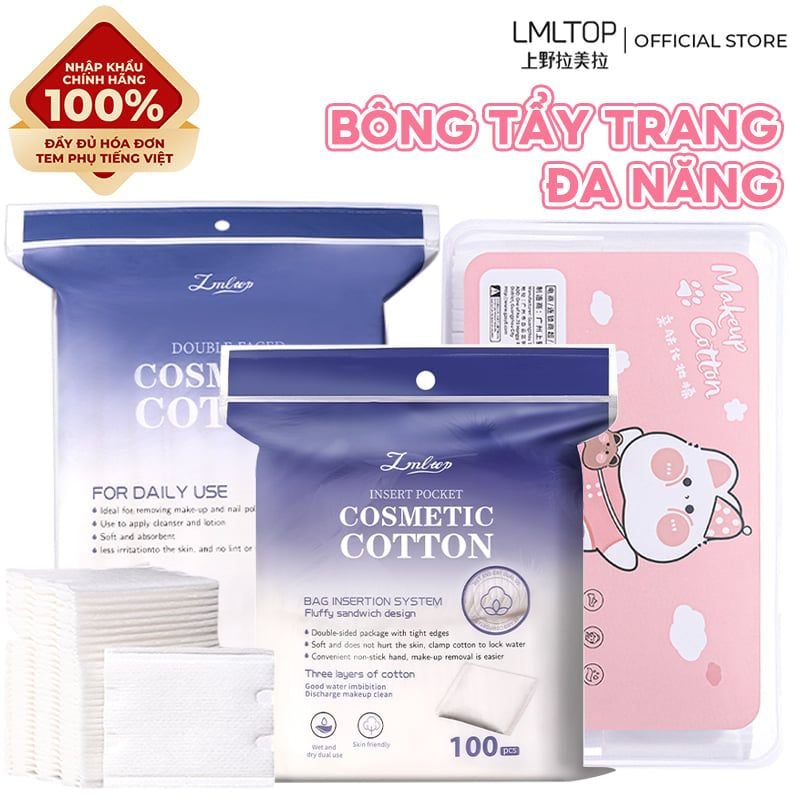 [NHẬP KHẨU] Bông Tẩy Trang LMLTOP Makeup Cotton 3 Lớp Dày Dặn Làm Sạch Da