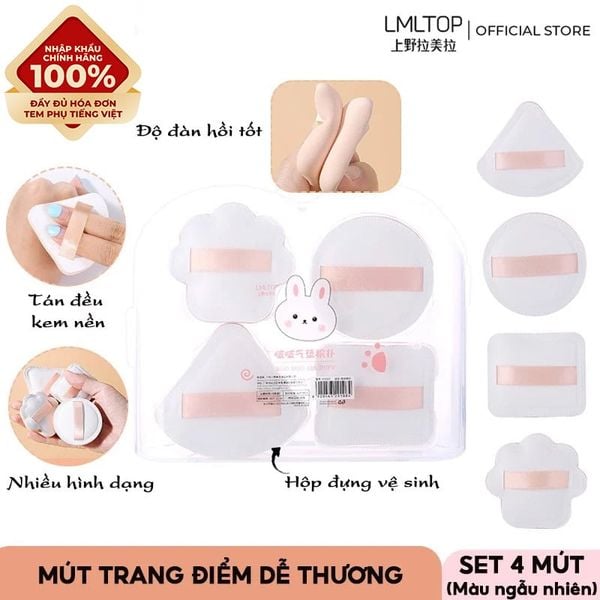  [NHẬP KHẨU] Set 4 Bông Mút Trang Điểm LMLTOP Dễ Thương Boo Boo Air Puff SY1013 
