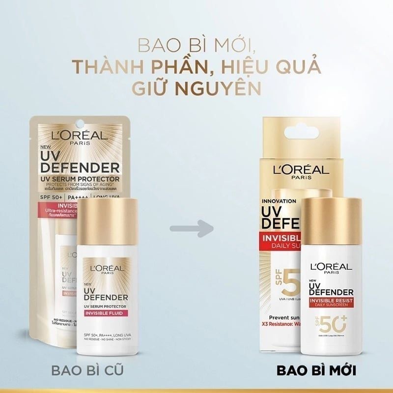 Kem Chống Nắng L'Oreal Mịn Nhẹ, Bảo Vệ Da, Ngăn Ngừa Lão Hóa UV Defender Serum Protector SPF 50+/PA++++