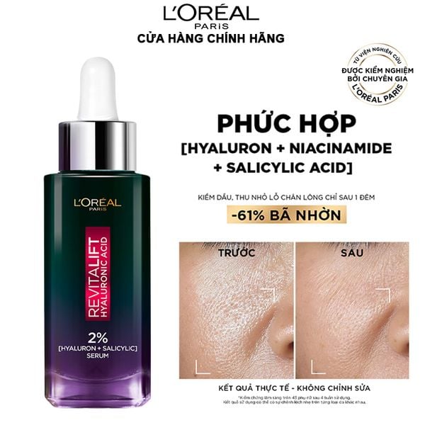  Serum L'Oreal Kiềm Dầu Ban Đêm Niacinamide 2% Revitalift Hyaluronic Acid Oil Control Serum 30ml 