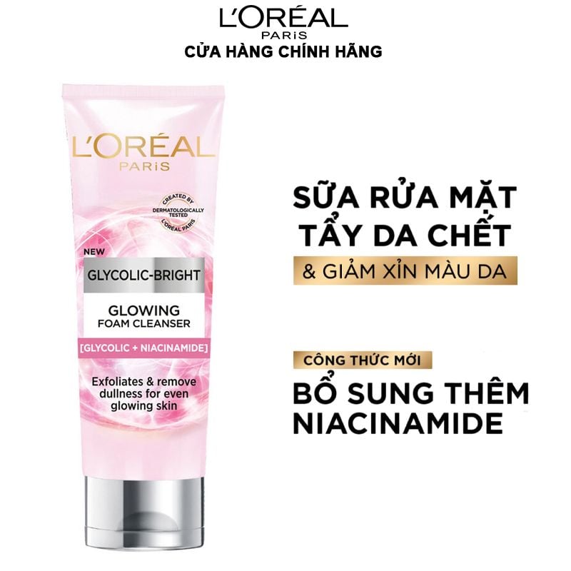 Sữa Rửa Mặt L'oreal Hỗ Trợ Làm Sáng Da Glycolic-Bright Glowing Daily Cleanser Foam 100ml