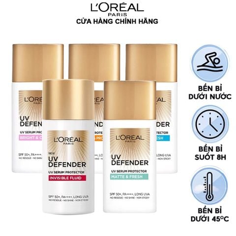 Kem Chống Nắng L'Oreal Mịn Nhẹ, Bảo Vệ Da, Ngăn Ngừa Lão Hóa UV Defender Serum Protector SPF 50+/PA++++