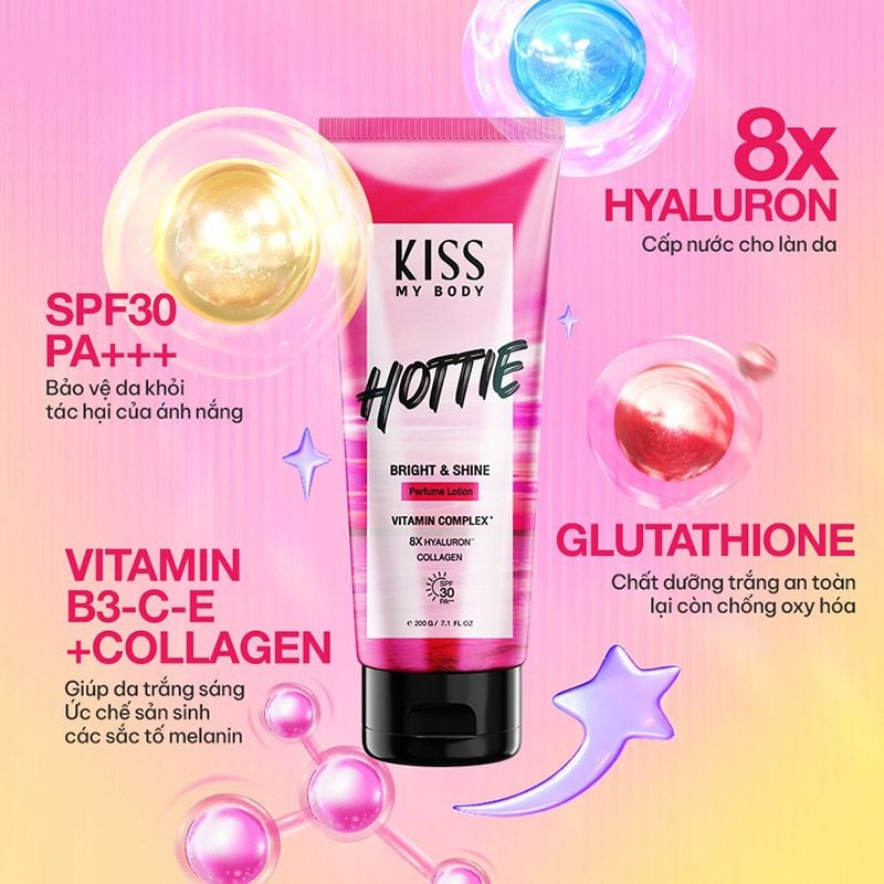 Kem Dưỡng Thể Chống Nắng, Hương Nước Hoa Kiss My Body Bright & Shine Perfume Lotion SPF30 PA+++ 200g