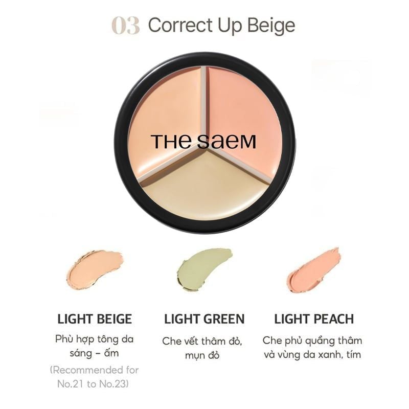Che Khuyết Điểm Triệt Sắc, Che Phủ Cao The Saem Cover Perfection Triple Pot Concealer SPF28/PA+ 4.5g