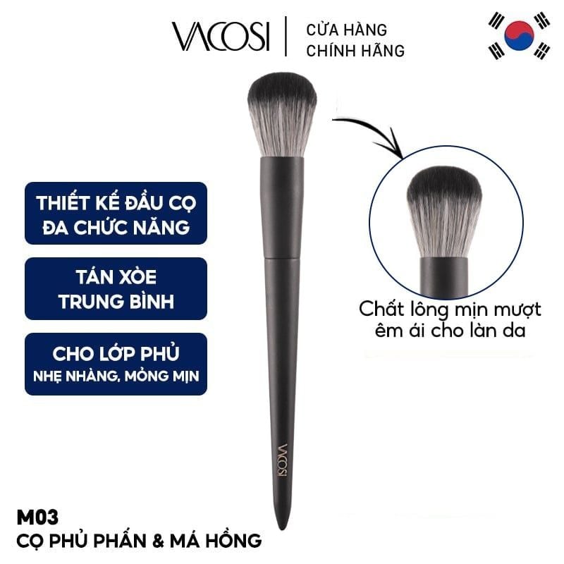 Cọ Phủ Phấn & Má Hồng Đầu Tròn Vacosi Blush & Powder Brush - M03