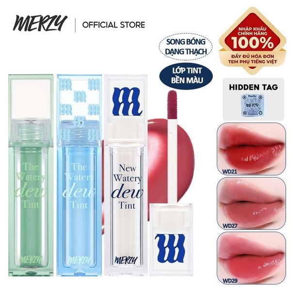  [New][NEW DEW] Son Tint Bóng Merzy Dạng Thạch, Bền Màu, Lâu Trôi Cho Đôi Môi Căng Mọng, Ẩm Mịn The Watery Dew Tint 