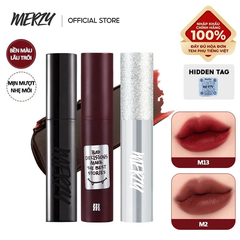 [Merzy Glam M13 Vỏ Bạc] Son Kem Siêu Lì, Mịn Môi Merzy Noir In The Mellow Tint