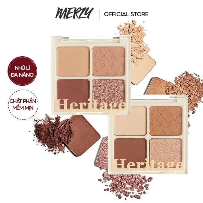 Bảng Phấn Mắt 4 Ô Merzy Xinh Lung Linh The Heritage Shadow Palette - SP2 WARM CAMELIA 8g