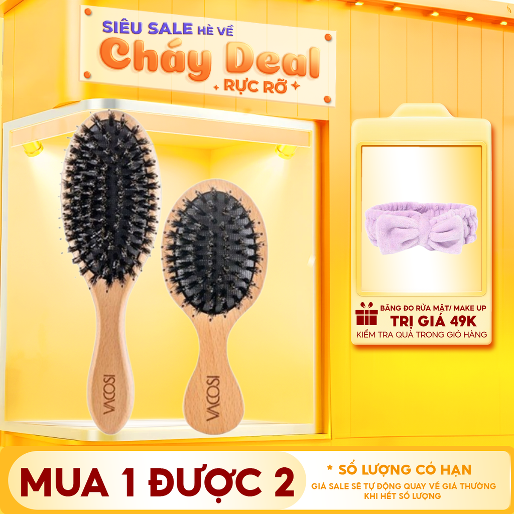 Lược Gỗ Massage Ngăn Tĩnh Điện, Làm Bóng Tóc Vacosi Hairbrush