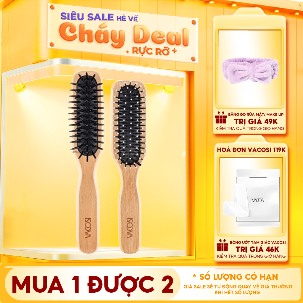 Lược Gỗ Tạo Kiểu, Chải Tóc Suôn Mượt Vacosi Styling Hairbrush