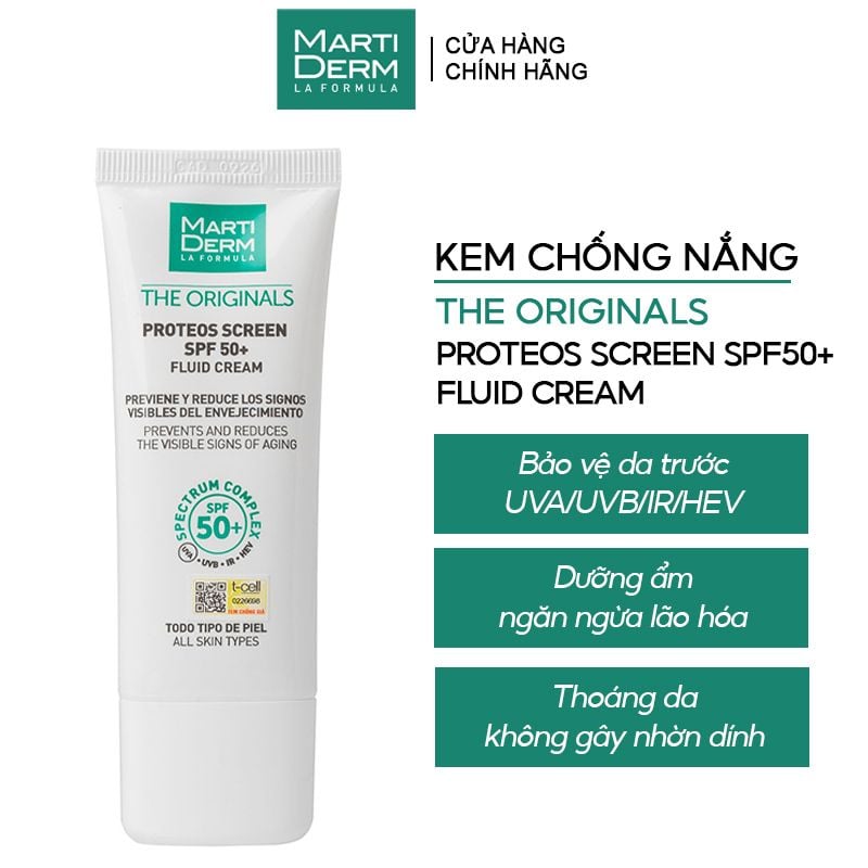 Kem Chống Nắng Martiderm Phổ Rộng Bảo Vệ Da The Originals Proteos Screen SPF50+ Fluid Cream 40ml