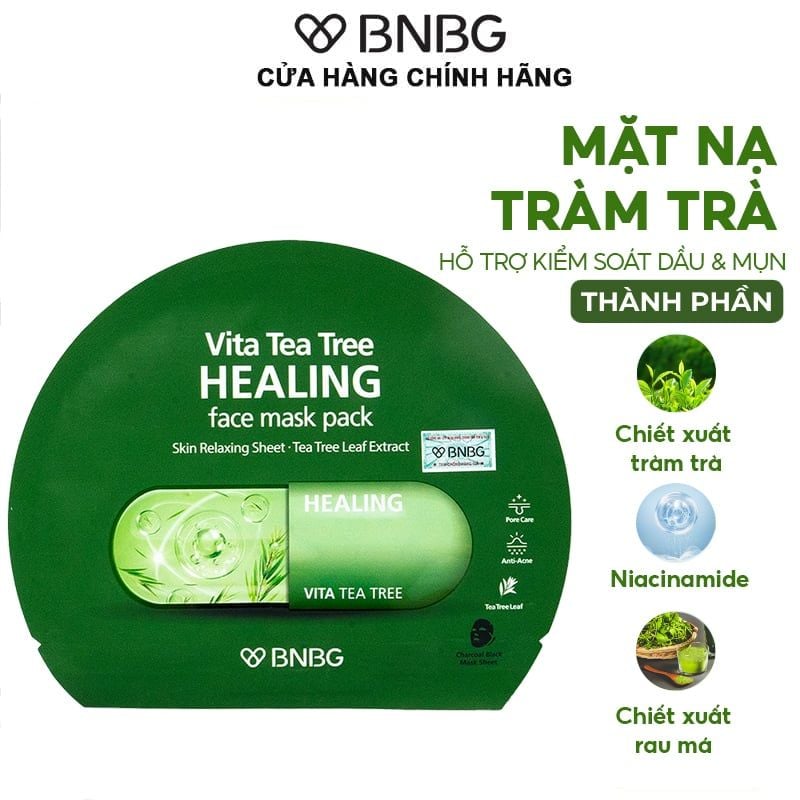 Mặt Nạ Miếng BNBG Thải Độc Da, Giảm Mụn Chiết Xuất Tràm Trà Vita Tea Tree Healing Face Mask Pack 30ml