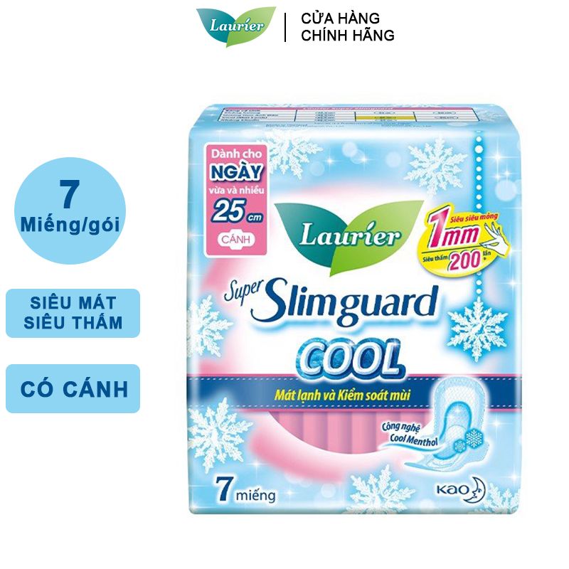 [Tặng Kèm 2 Miếng] Băng Vệ Sinh Siêu Mỏng Bảo Vệ Mát Lạnh Laurier Super Slimguard Cool 25cm - 7 Miếng (Che tên sản phẩm khi giao hàng)