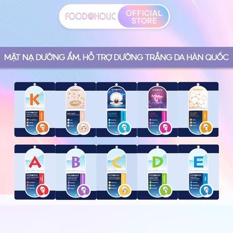 Măt Nạ Giấy Dưỡng Âm, Hỗ Trợ Dưỡng Trắng Da Hàn Quốc Foodaholic Essential Mask (Vitamin A, B, C, D, E, K, Ngọc Trai, Tổ Yến) 23g