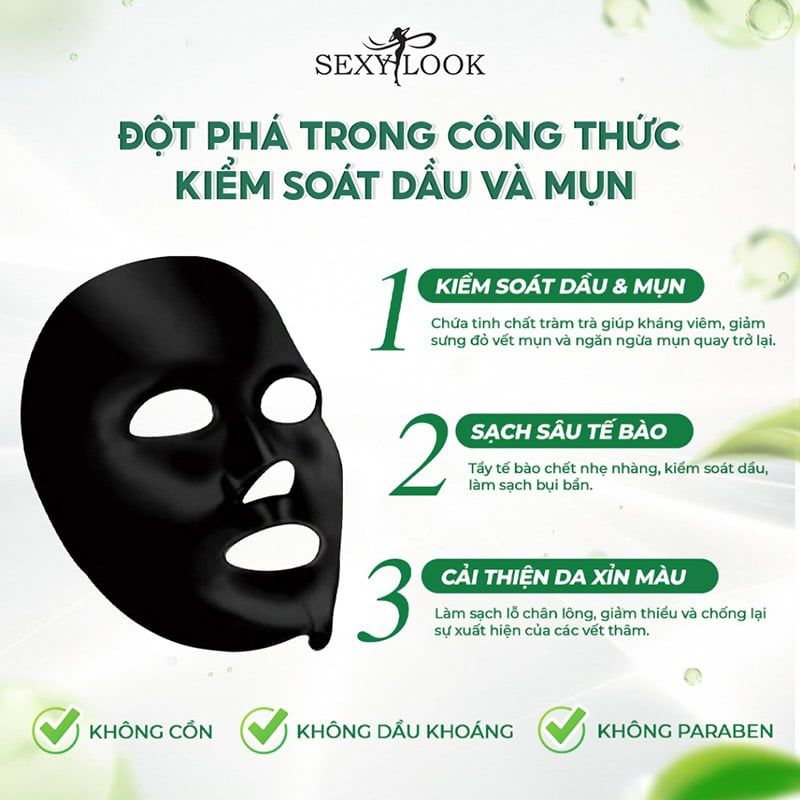 Mặt Nạ Tràm Trà Kiểm Soát Dầu Sexylook Tea Tree Anti Blemish Black Facial Mask 28ml