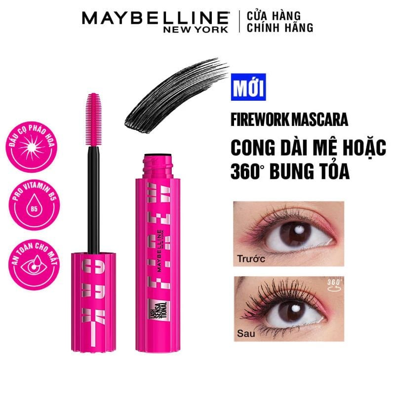 Mascara Chuốt Mi Cong Dài, Tỏa Mi 360 Độ Maybelline Mascara Firework Lash Sensational Waterproof 8.75ml