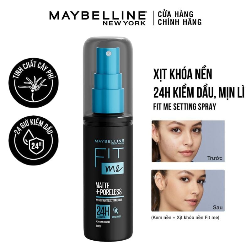 Xịt Khóa Nền Maybelline Cố Định Trang Điểm Kiềm Dầu, Mịn Lì Fit Me Matte Poreless Setting Spray 60ml