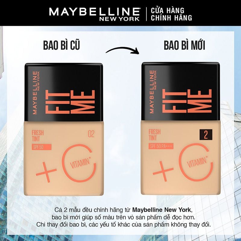 Kem Nền Tươi Mướt, Chống Nắng Bảo Vệ Da Maybelline New York Fit Me Fresh Tint SPF50/PA+++ 30ml