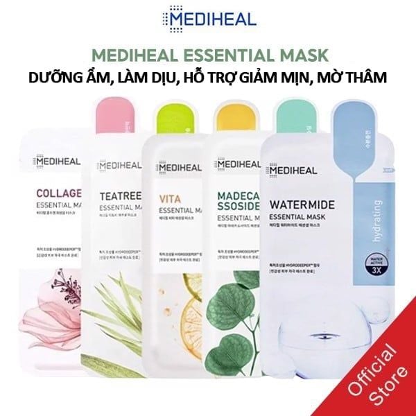 Mặt Nạ Miếng Cấp Ẩm, Hỗ Trợ Dưỡng Trắng, Cải Thiện Nếp Nhăn Mediheal Essential Mask (Teatree, Collagen, Vita, Placenta, Watermide, Madecassoside)