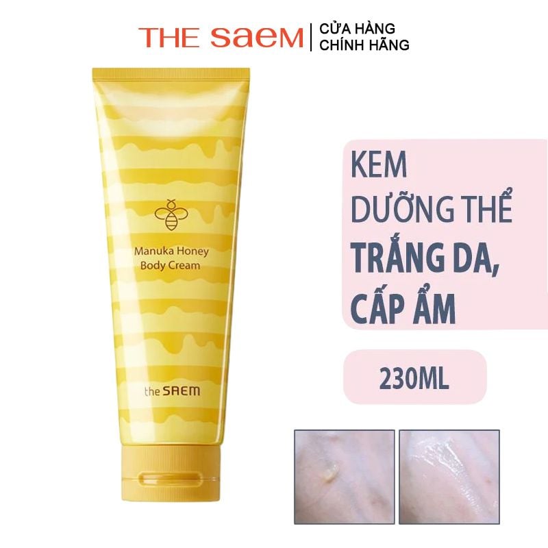 Kem Dưỡng Thể The Saem Trắng Da, Cấp Ẩm, Giúp Da Mềm Mịn, Chiết Xuất Mật Ong Care Plus Manuka Honey Body Cream 230ml