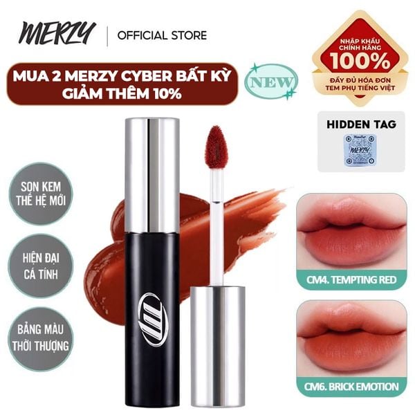  [NEW BY AI] Son Kem Lì Merzy Mịn Mượt Nhẹ Môi, Bền Màu Cyber Mellow Tint 